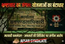 “मरवाही वनमंडल बना भ्रष्टाचार का ‘सुपर हब’: तत्कालीन DFO रौनक गोयल, वर्तमान DFO गृष्मी चांद, मुख्य लिपिक शैल गुप्ता, कैम्पा शाखा प्रभारी भूपेंद्र साहू तक अफसरों पर संगीन आरोप, योजनाएं कागजों में दफन!” “मरवाही वनमंडल बना भ्रष्टाचार का ‘सुपर हब’: तत्कालीन DFO रौनक गोयल, वर्तमान DFO गृष्मी चांद, मुख्य लिपिक शैल गुप्ता, कैम्पा शाखा प्रभारी भूपेंद्र साहू तक अफसरों पर संगीन आरोप, योजनाएं कागजों में दफन!”