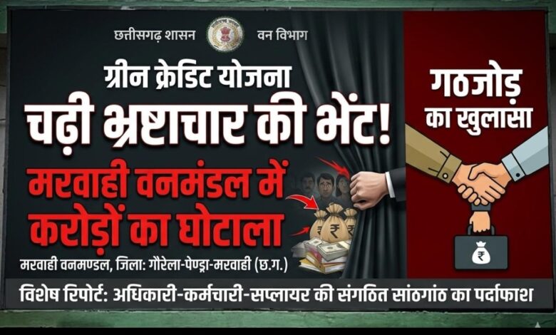 ग्रीन क्रेडिट योजना चढ़ी भ्रष्टाचार की भेंट! मरवाही वनमंडल मे अधिकारी–कर्मचारी–सप्लायर गठजोड़ से संगठित करोड़ों का घोटाला