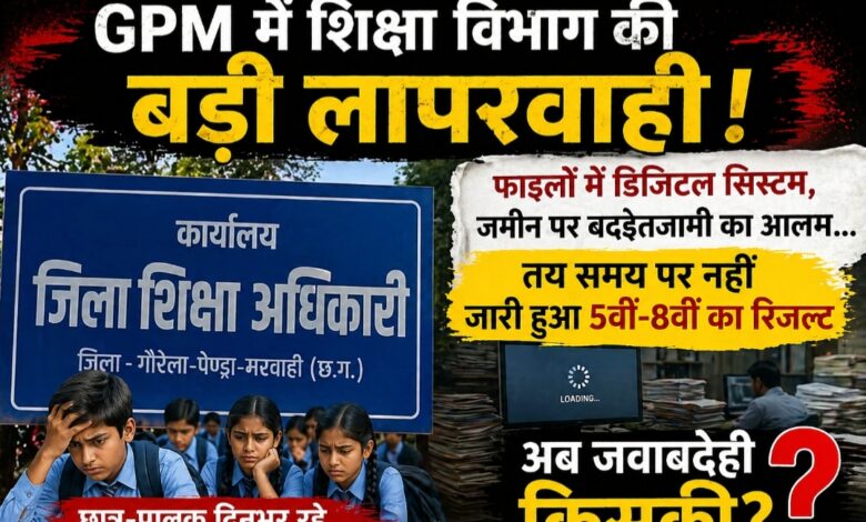 GPM में शिक्षा विभाग की बड़ी लापरवाही: फाइलों में डिजिटल सिस्टम, जमीन पर बदइंतजामी का आलम… तय समय पर नहीं जारी हुआ 5वीं-8वीं का रिजल्ट, अब जवाबदेही किसकी?