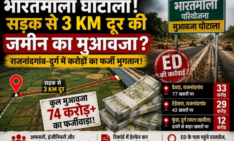 भारतमाला मुआवजा घोटाला: सड़क से 3 KM दूर की जमीन भी अधिग्रहित, राजनांदगांव-दुर्ग में करोड़ों के फर्जी भुगतान का आरोप
