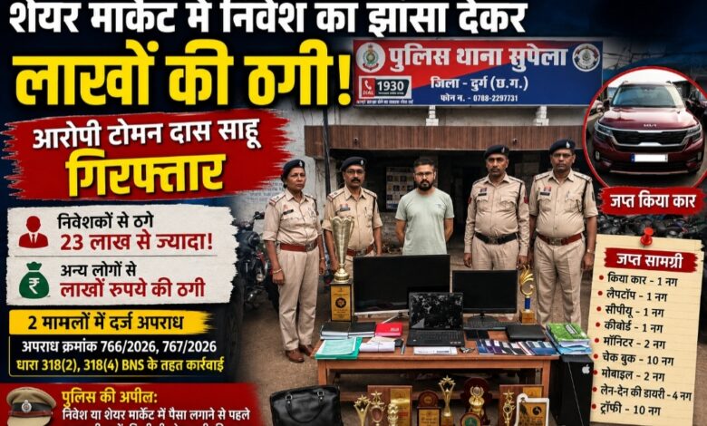 शेयर मार्केट में मोटे मुनाफे का झांसा देकर लाखों की ठगी, आरोपी टोमन दास साहू गिरफ्तार