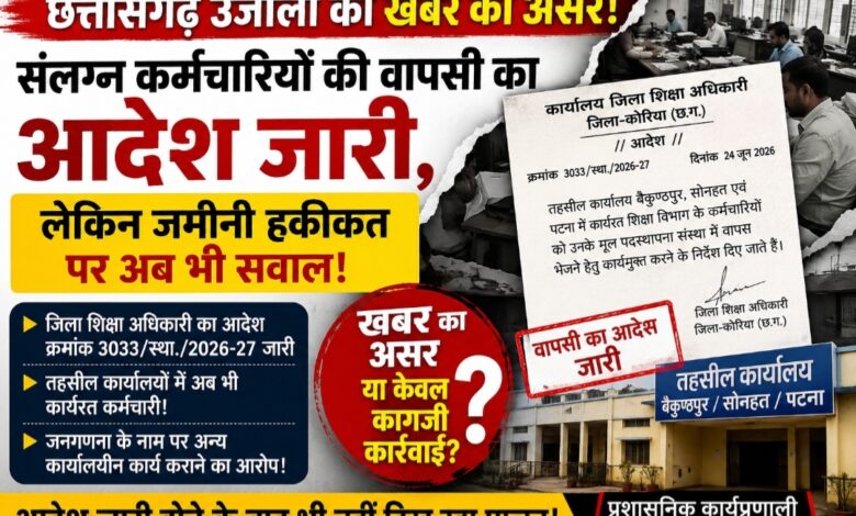 छत्तीसगढ़ उजाला की खबर का असर! संलग्न कर्मचारियों की वापसी का आदेश जारी, लेकिन जमीनी हकीकत पर अब भी सवाल
