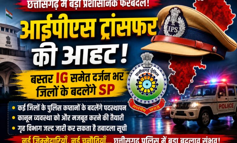 *छत्तीसगढ़ में आईपीएस सर्जरी की आहट, बस्तर आईजी समेत कई जिलों के एसपी बदलने की चर्चा तेज….*
