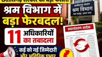 छत्तीसगढ़ श्रम विभाग में बड़ा प्रशासनिक फेरबदल, 11 अधिकारियों के तबादले; कई को मिली नई जिम्मेदारी और अतिरिक्त प्रभार