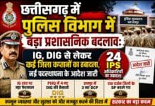 छत्तीसगढ़ में पुलिस विभाग में बड़ा प्रशासनिक बदलाव: IG, DIG से लेकर कई जिला कप्तानों का तबादला, नई पदस्थापना के आदेश जारी