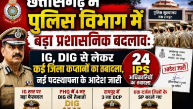 छत्तीसगढ़ में पुलिस विभाग में बड़ा प्रशासनिक बदलाव: IG, DIG से लेकर कई जिला कप्तानों का तबादला, नई पदस्थापना के आदेश जारी