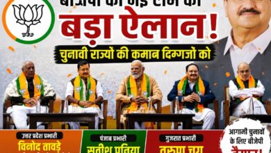बीजेपी की नई राष्ट्रीय टीम का ऐलान, चुनावी राज्यों की कमान दिग्गजों को