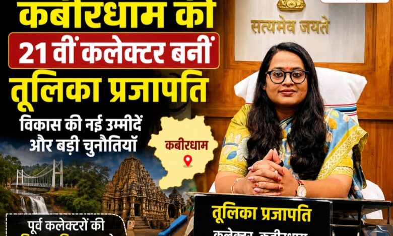 राजनैतिक रूप से VVIP जिले कबीरधाम की 21वीं कलेक्टर बनीं तूलिका प्रजापति, अब विकास की रुकी रफ्तार को फिर पटरी पर लाने की चुनौती