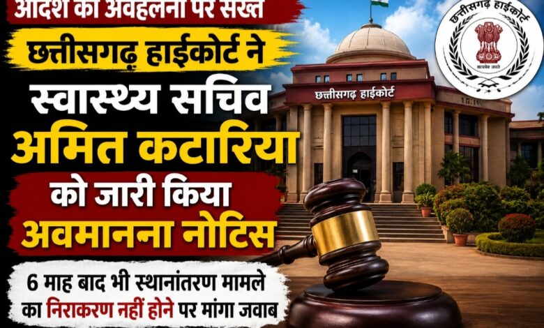 हाईकोर्ट ने स्वास्थ्य सचिव अमित कटारिया को जारी किया अवमानना नोटिस, छह माह बाद भी स्थानांतरण मामले का निराकरण नहीं होने पर मांगा जवाब