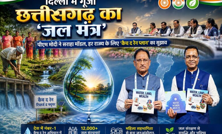 दिल्ली में गूंजा छत्तीसगढ़ का ‘जल मंत्र’: पीएम मोदी ने सराहा मॉडल, हर राज्य के लिए ‘कैच द रेन प्लान’ का सुझाव