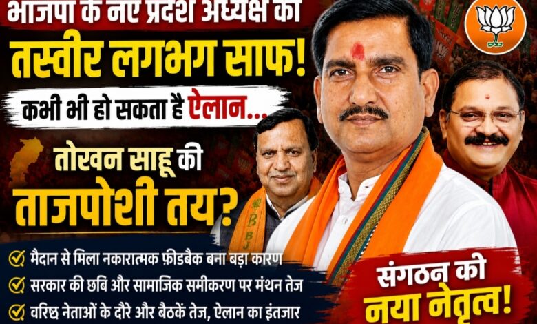 भाजपा के नए प्रदेश अध्यक्ष की तस्वीर लगभग साफ! तोखन साहू का नाम सबसे आगे, कभी भी हो सकता है बड़ा ऐलान