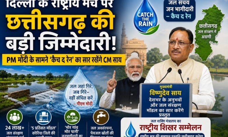 “PM मोदी के सामने ‘कैच द रेन’ का सार रखेंगे CM साय, दिल्ली के राष्ट्रीय मंच पर छत्तीसगढ़ की बड़ी जिम्मेदारी!”
