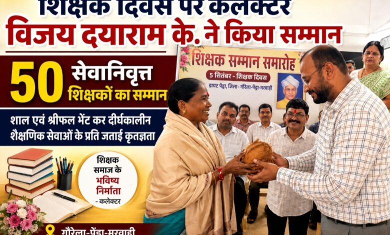 शिक्षक दिवस पर कलेक्टर विजय दयाराम के. ने 50 सेवानिवृत्त शिक्षकों का किया सम्मान