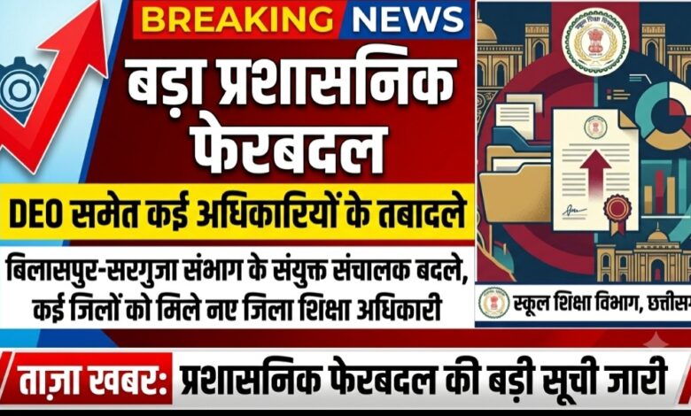 स्कूल शिक्षा विभाग में बड़ा प्रशासनिक फेरबदल, DEO समेत कई अधिकारियों के तबादले