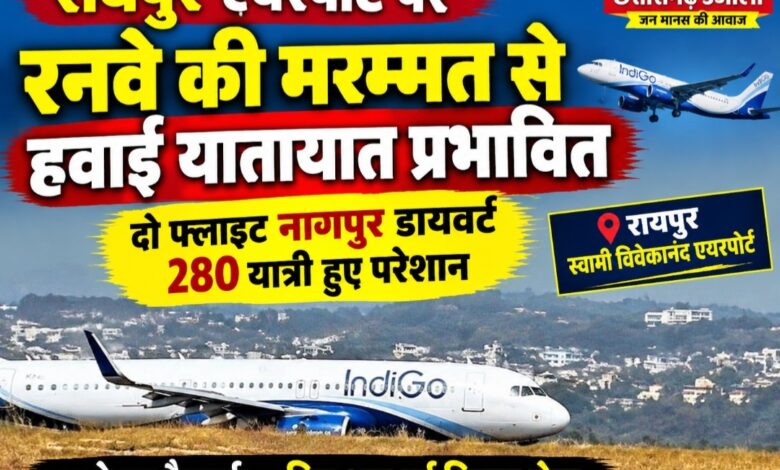 रायपुर एयरपोर्ट पर रनवे मरम्मत से हवाई यातायात प्रभावित, दो फ्लाइट नागपुर डायवर्ट; 280 यात्री परेशान