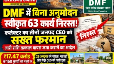 DMF में बड़ा प्रशासनिक एक्शन! बिना अनुमोदन स्वीकृत 63 विकास कार्य निरस्त, ₹17.47 करोड़ के 160 कार्यों की मंजूरी पर उठे सवाल; तीनों जनपद CEO को जारी राशि तत्काल लौटाने का कलेक्टर का सख्त आदेश